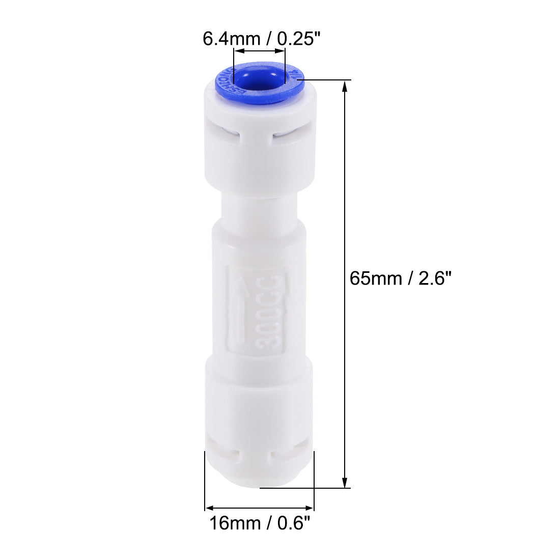 uxcell Uxcell Quick Connector Flow Restrictor 300CC 1/4" to 1/4", Straight Connect Fittings for RO Water Purifier, 65mm White Blue 5Pcs
