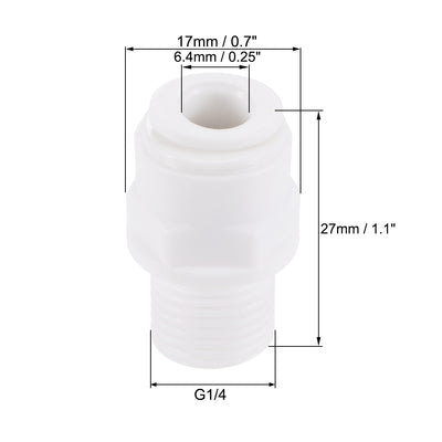 Harfington Uxcell Quick Connector G1/4 Male Thread to 1/4" Tube, Straight Connect Fittings for RO Water Purifier, 27mm White 5Pcs