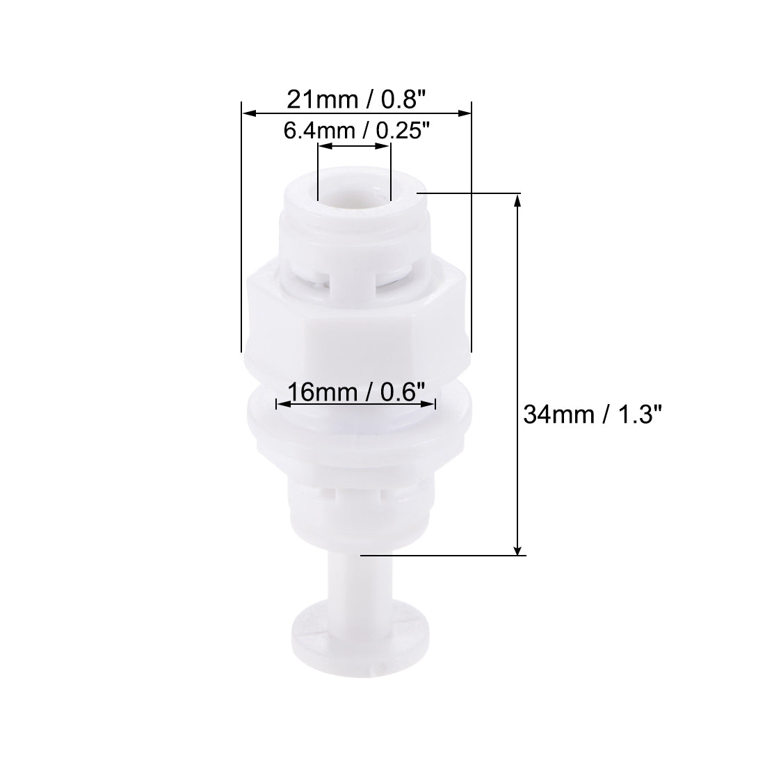 uxcell Uxcell Quick Union Bulkhead Connector 1/4" to 1/4", Straight Connect Fittings for RO Water Purifier, 34mm White 10Pcs