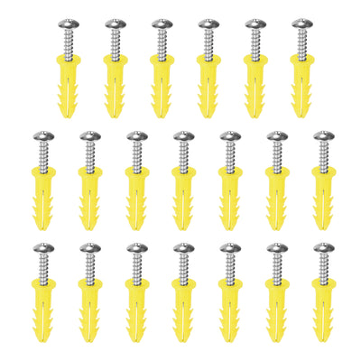 Harfington Uxcell 6 x 26mm Plastic Expansion Tube for Drywall with Screws, Yellow 20pcs