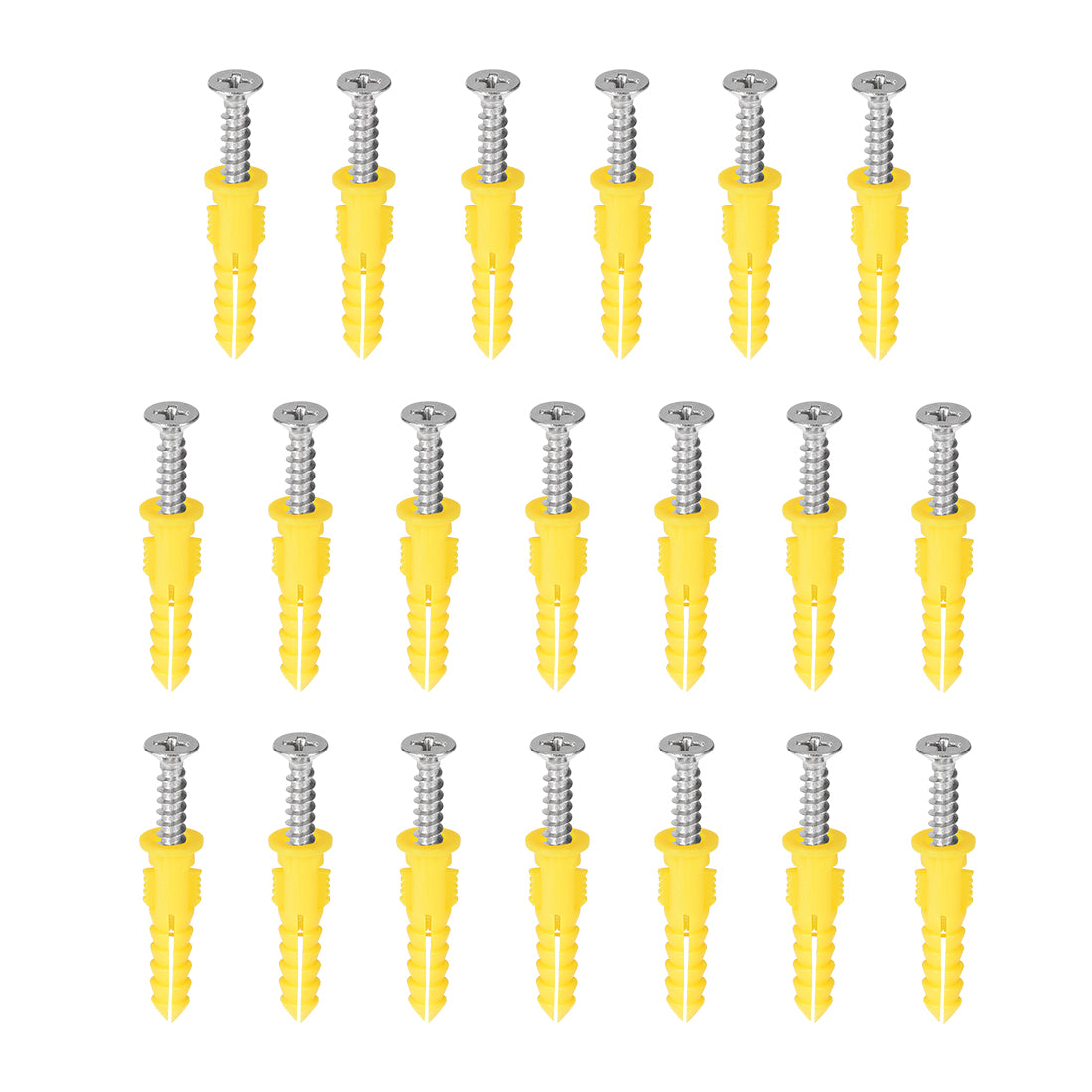 uxcell Uxcell 6x30mm Plastic Expansion Tube Pipe for Drywall with Screws Yellow 20pcs