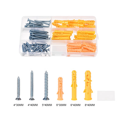 Harfington Uxcell Plastic Expansion Tube with Screws Assortment Kit for Drywall Yellow 100pcs