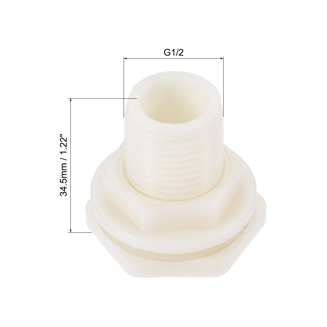 Uxcell Uxcell Bulkhead Fitting, G3/4 Male, Tube Adaptor Pipe Fitting with Silicone Gasket, for Water Tanks, ABS Plastic, White