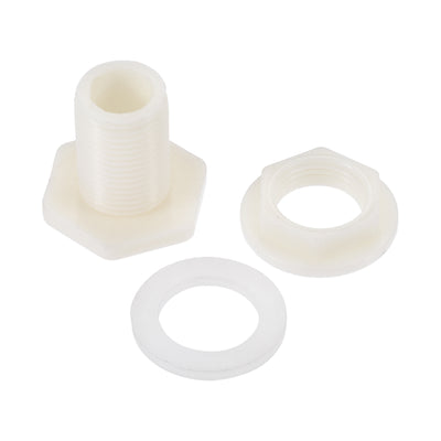 Harfington Uxcell Bulkhead Fitting, G3/4 Male, Tube Adaptor Pipe Fitting with Silicone Gasket, for Water Tanks, ABS Plastic, White