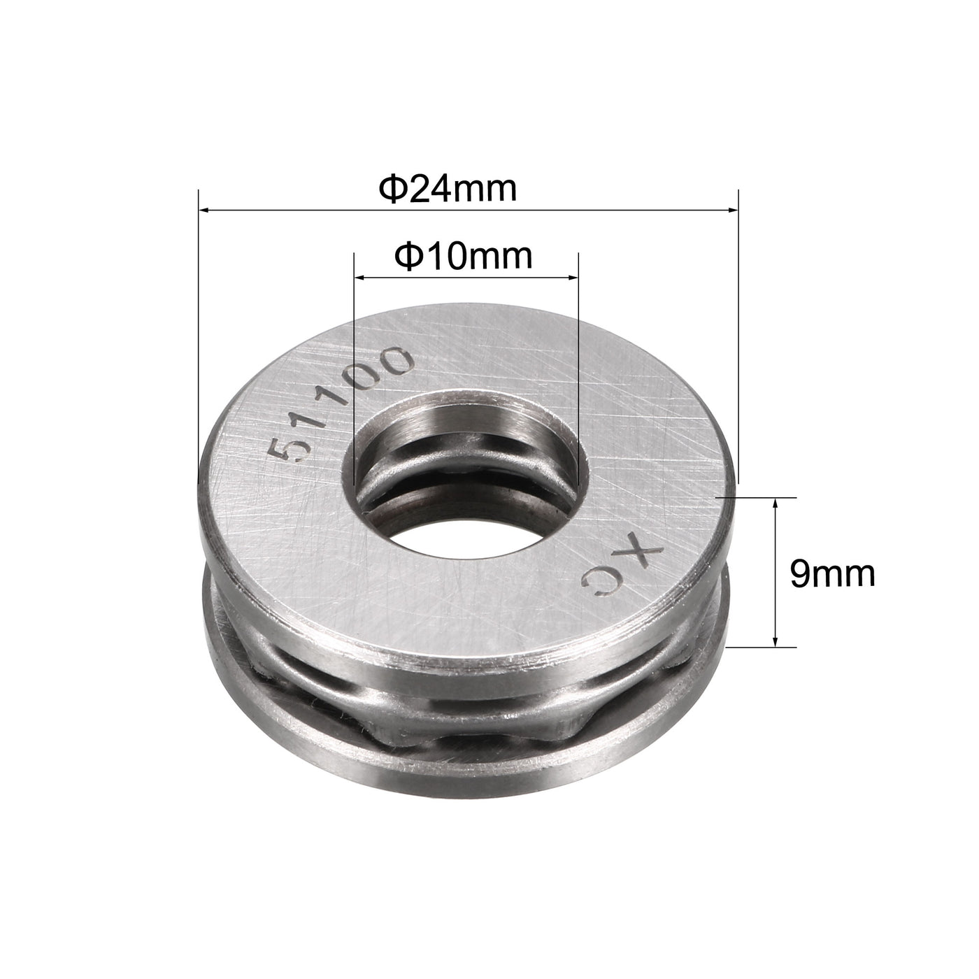uxcell Uxcell 51100 Miniature Thrust Ball Bearing 10x24x9mm Chrome Steel with Washer 10Pcs