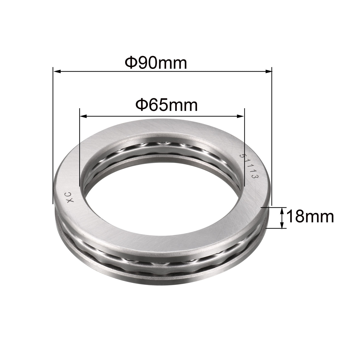 uxcell Uxcell 51113 Miniature Thrust Ball Bearing 65x90x18mm Chrome Steel with Washer 2pcs
