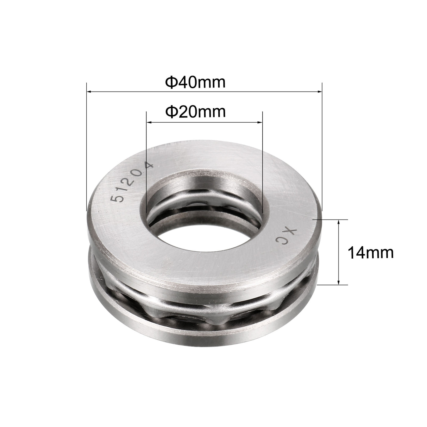 uxcell Uxcell 51204 Miniature Thrust Ball Bearing 20x40x14mm Chrome Steel with Washer 2pcs