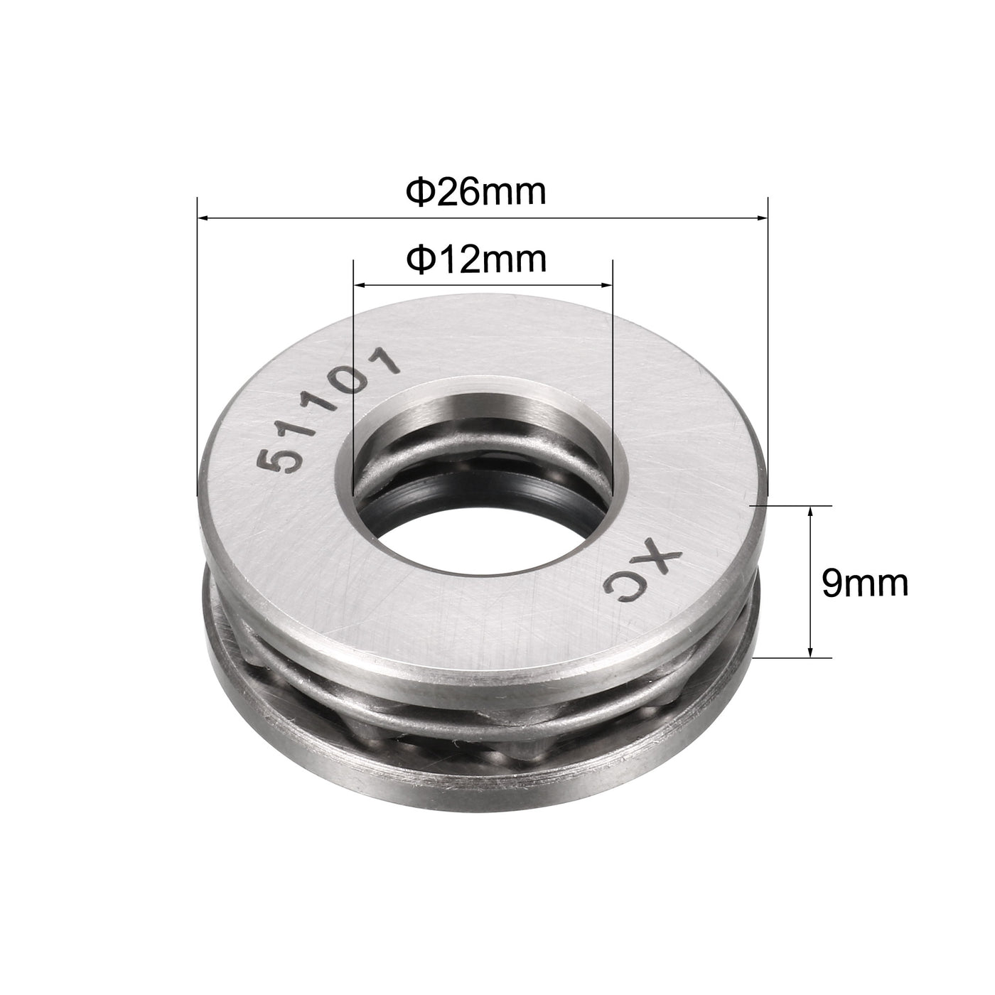 uxcell Uxcell 51101 Miniature Thrust Ball Bearing 12x26x9mm Chrome Steel with Washer 10pcs