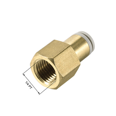 Harfington Uxcell Push to Connect Tube Fittings 6mm Tube OD x 1/4 PT Female Golden Tone