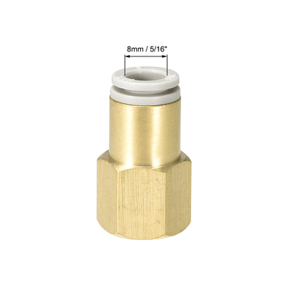 Harfington Uxcell Push to Connect Tube Fittings 8mm Tube OD x 1/4 PT Female Golden Tone