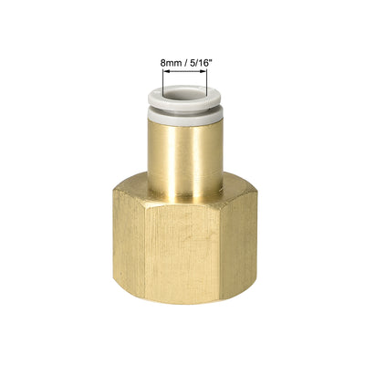 Harfington Uxcell Push to Connect Tube Fittings 8mm Tube OD x 1/2 PT Female Golden Tone