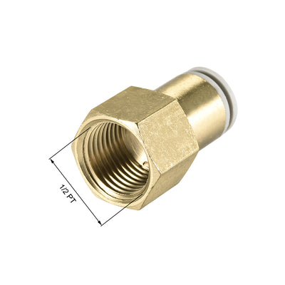 Harfington Uxcell Push to Connect Tube Fittings 12mm Tube OD x 1/2 PT Female Golden Tone 2Pcs