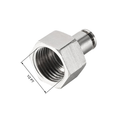 Harfington Uxcell Push to Connect Tube Fittings 6mm Tube OD x 1/2 PT Female Silver Tone 2Pcs