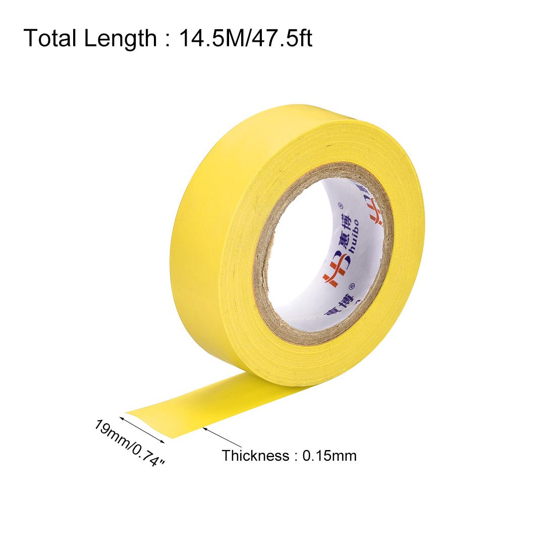 uxcell Uxcell Insulating Tape 19mm Width 14.5M Long 0.15mm Thick PVC Electrical Tape Rated for Max. 400V  80C Use Yellow 2pcs