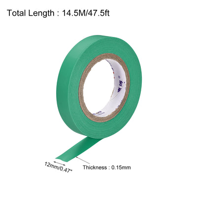 Harfington Uxcell Insulating Tape 12mm Width 14.5M Long 0.15mm Thick PVC Electrical Tape Rated for Max. 400V  80C Use Green 2pcs