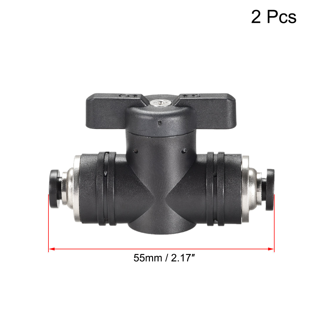 uxcell Uxcell Pneumatic Ball Valve, Push to Connect, 4mm Inner Diameter, for Air Flow Control, Plastic Zinc Alloy Black 2Pcs