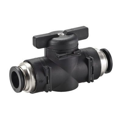 Harfington Uxcell Pneumatic Ball Valve, Push To Connect, 12mm Inner Diameter, for Air Flow Control, Plastic Zinc Alloy Black