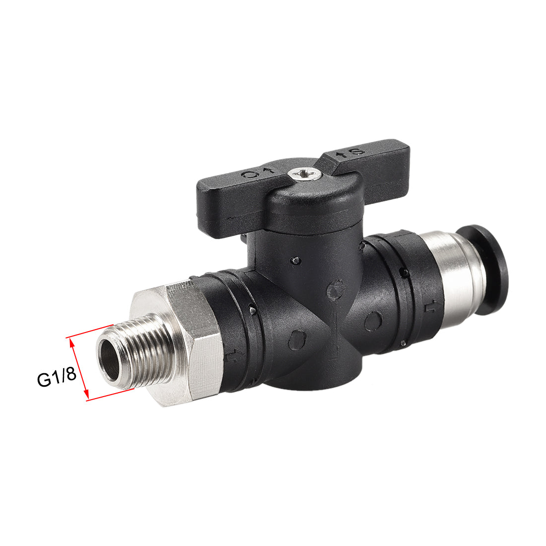 uxcell Uxcell Pneumatic Ball Valve, G1/8 to 8mm Inner Diameter, for Air Flow Control, Plastic Nickel Plated Brass Black