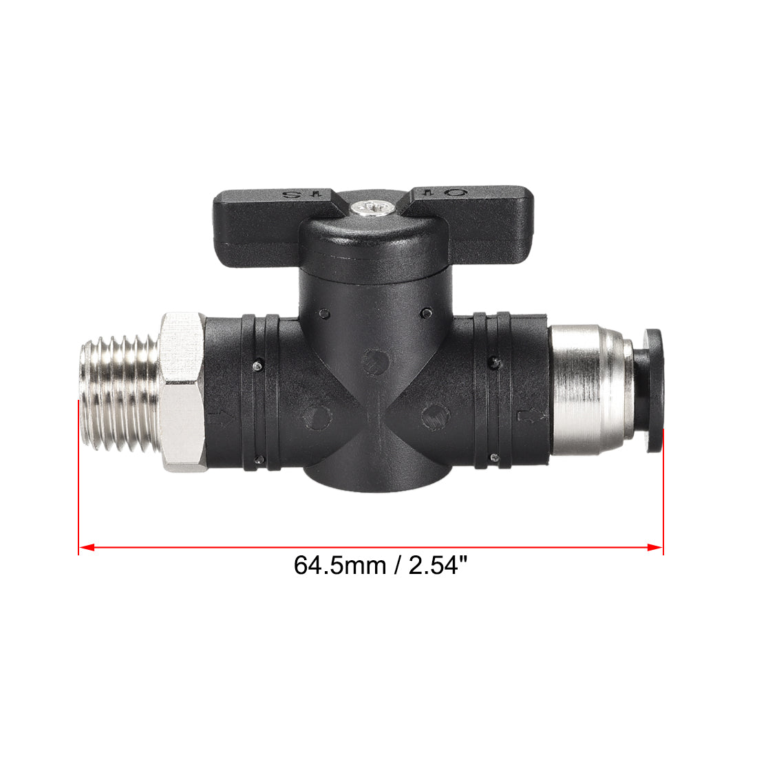 uxcell Uxcell Pneumatic Ball Valve, G1/4 to 8mm Inner Diameter, for Air Flow Control, Plastic Nickel Plated Brass Black