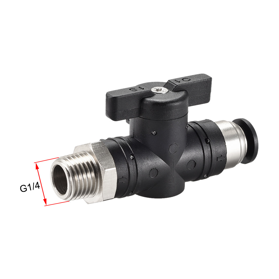 uxcell Uxcell Pneumatic Ball Valve, G1/4 to 8mm Inner Diameter, for Air Flow Control, Plastic Nickel Plated Brass Black