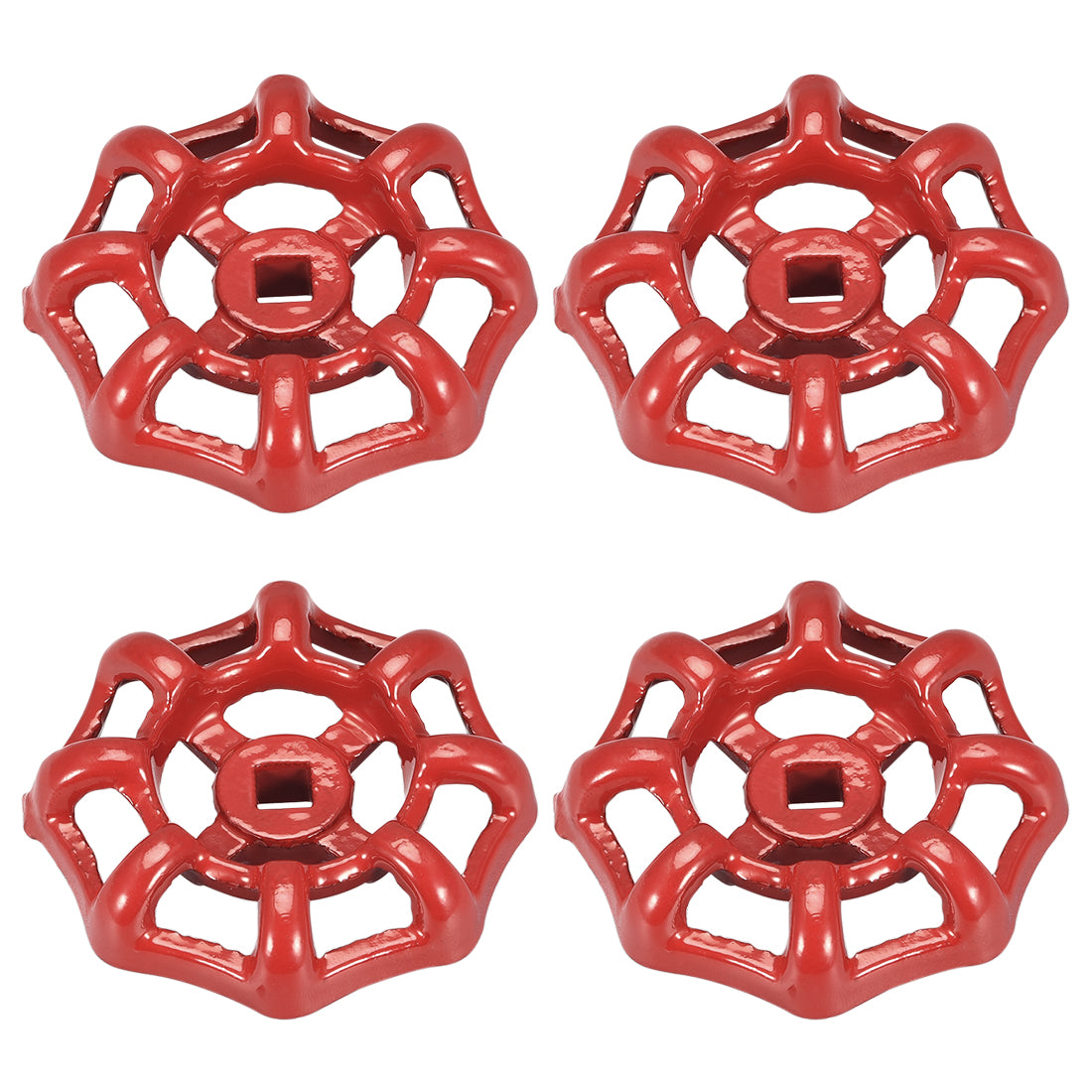 Uxcell Uxcell Round Wheel Handle, Square Broach 7x7mm, Wheel OD 63mm Paint Cast Steel Red 4Pcs