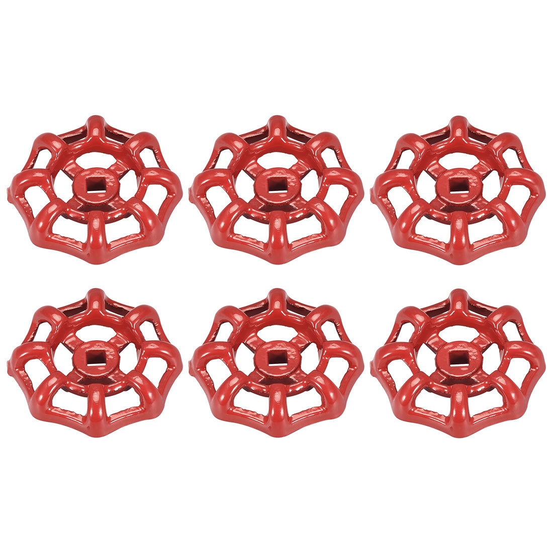 Uxcell Uxcell Round Wheel Handle, Square Broach 7x7mm, Wheel OD 63mm Paint Cast Steel Red 6Pcs