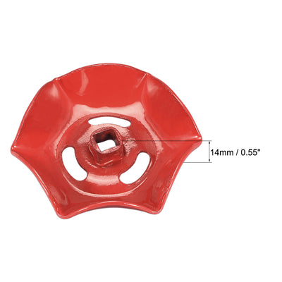 Harfington Uxcell Round Wheel Handle, Square Broach 6x6mm, Wheel OD 59mm Paint Iron Red 2Pcs