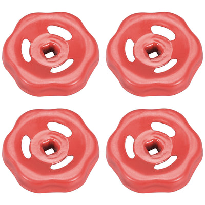 Harfington Uxcell Round Wheel Handle, Square Broach 6x6mm, Wheel OD 50mm Paint Iron Red 4Pcs