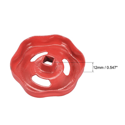 Harfington Uxcell Round Wheel Handle, Square Broach 6x6mm, Wheel OD 50mm Paint Iron Red 6Pcs