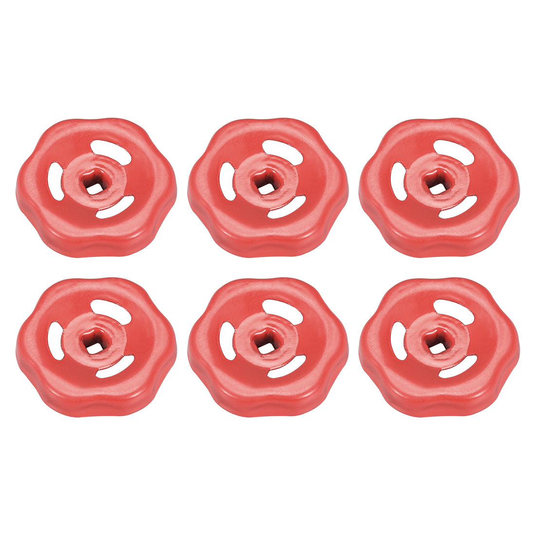 uxcell Uxcell Round Wheel Handle, Square Broach 6x6mm, Wheel OD 50mm Paint Iron Red 6Pcs