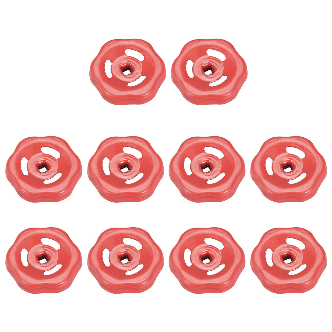 uxcell Uxcell Round Wheel Handle, Square Broach 6x6mm, Wheel OD 50mm Paint Iron Red 10Pcs