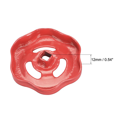 Harfington Uxcell Round Wheel Handle, Square Broach 7x7mm, Wheel OD 61mm Paint Iron Red 2Pcs