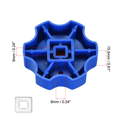 Harfington Uxcell Round Wheel Handle, Square Broach 6x6mm, Wheel OD 58mm ABS Blue Red 2Pcs