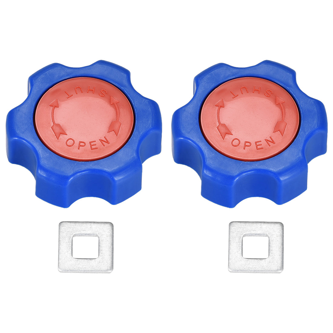 Uxcell Uxcell Round Wheel Handle, Square Broach 6x6mm, Wheel OD 58mm ABS Blue Red 2Pcs