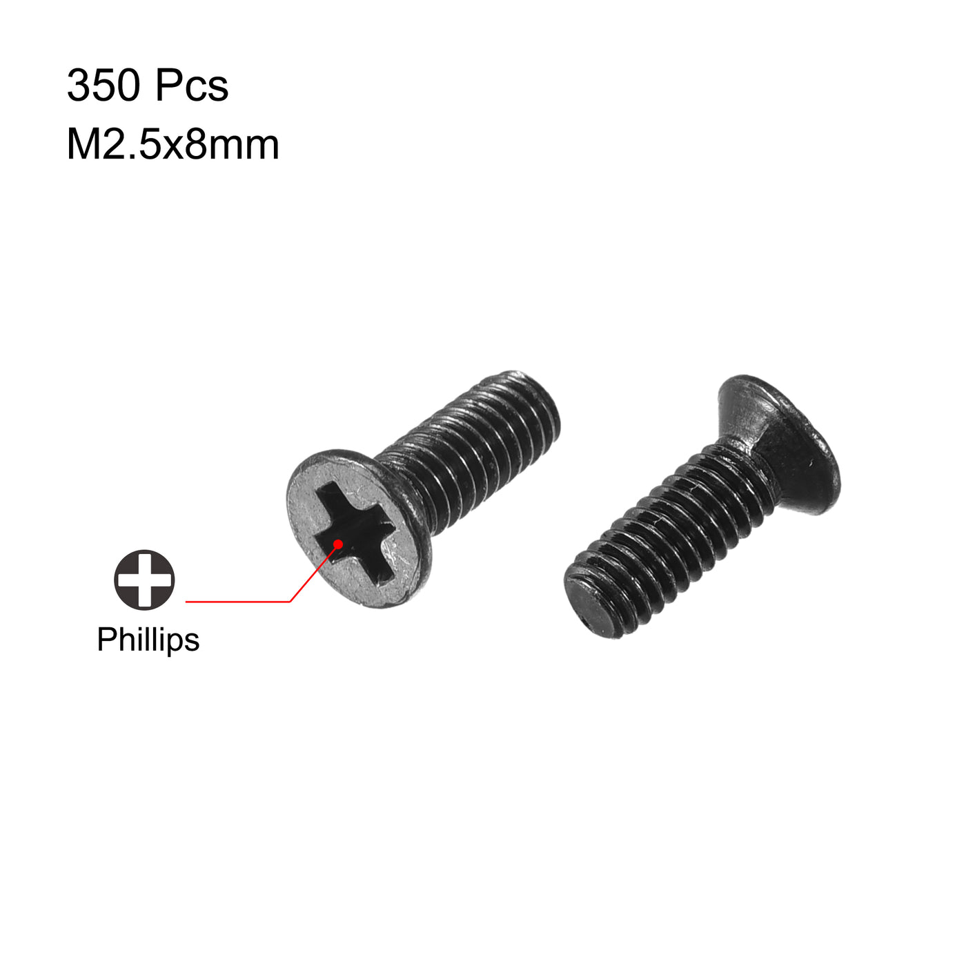 uxcell Uxcell M2.5 x 8mm Phillips Flat Head Screws Carbon Steel Machine Screws Black for Home Office Computer Case Appliance Equipment 350pcs