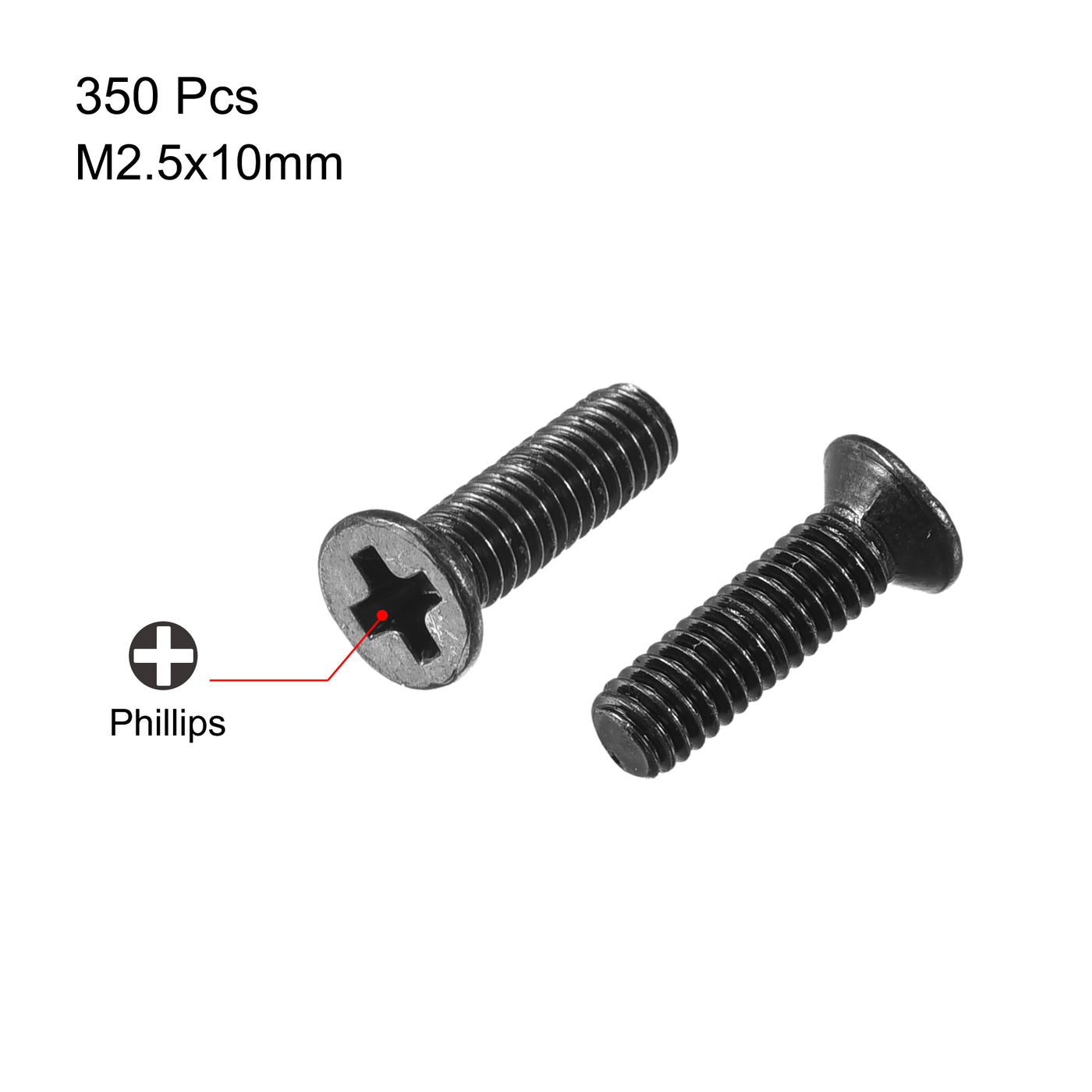 uxcell Uxcell M2.5 x 10mm Phillips Flat Head Screws Carbon Steel Machine Screws Black for Home Office Computer Case Appliance Equipment 350pcs