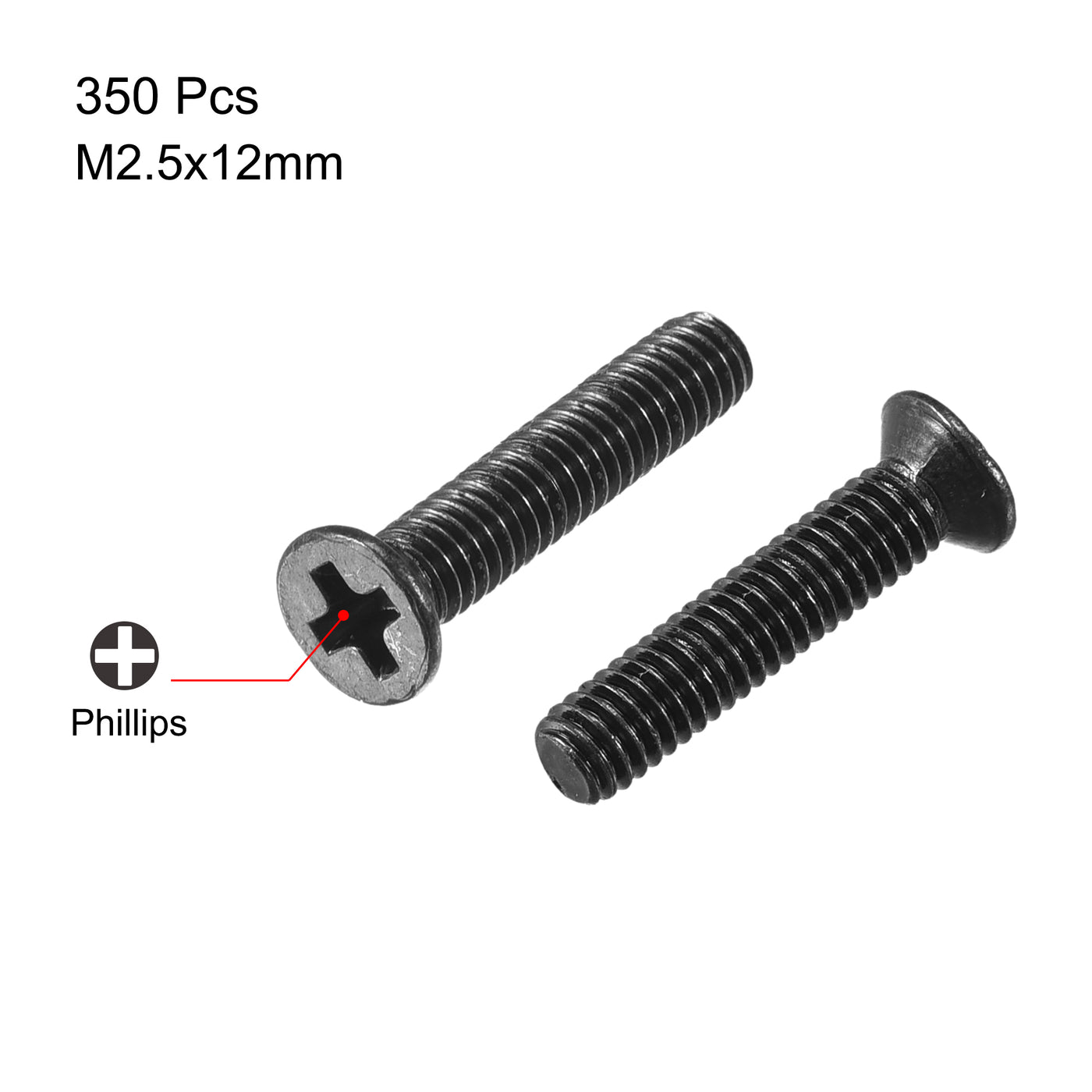 uxcell Uxcell M2.5 x 12mm Phillips Flat Head Screws Carbon Steel Machine Screws Black for Home Office Computer Case Appliance Equipment 350pcs