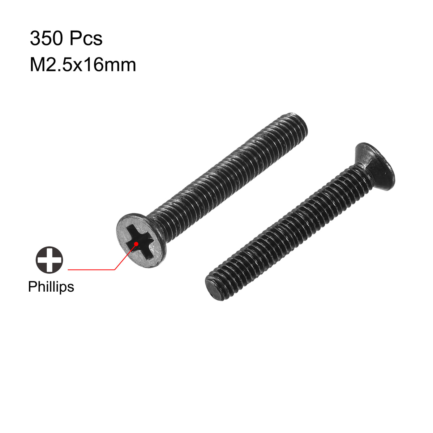 uxcell Uxcell M2.5 x 16mm Phillips Flat Head Screws Carbon Steel Machine Screws Black for Home Office Computer Case Appliance Equipment 350pcs