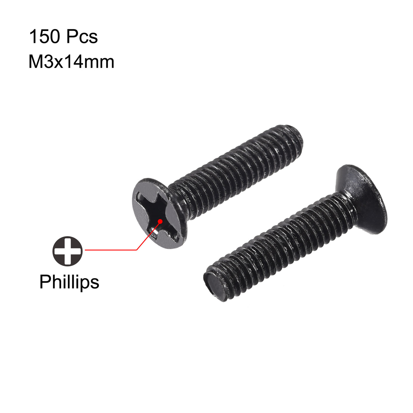 uxcell Uxcell M3 x 14mm Phillips Flat Head Screws Carbon Steel Machine Screws Black for Home Office Computer Case Appliance Equipment 150pcs
