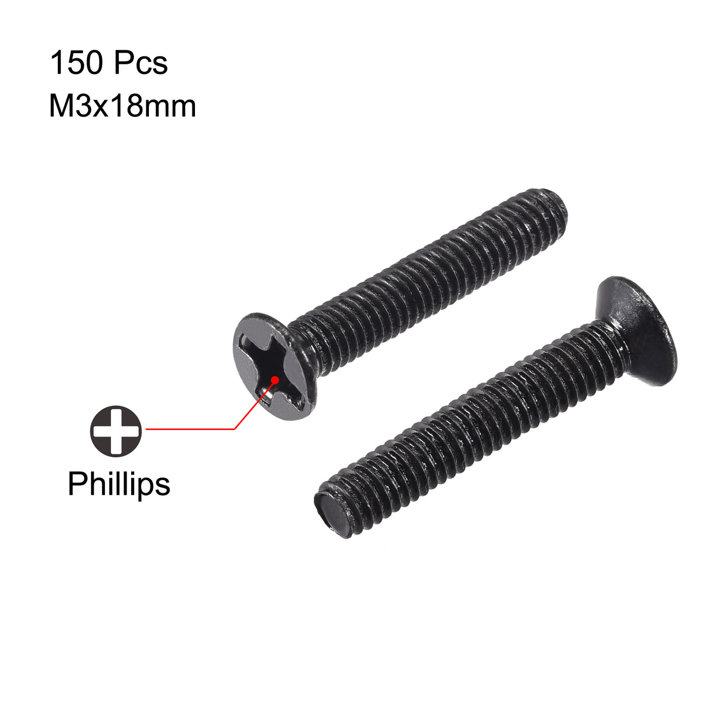 uxcell Uxcell M3 x 18mm Phillips Flat Head Screws Carbon Steel Machine Screws Black for Home Office Computer Case Appliance Equipment 150pcs