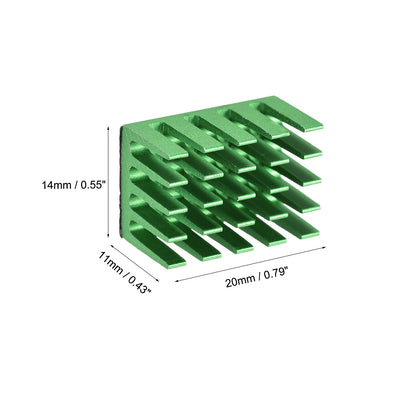 Harfington Uxcell 11x20x14mm Green Aluminum Heatsink Self Adhesive Pad 3D Printers 4Pcs