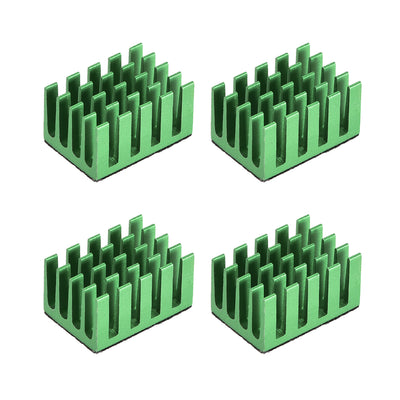Harfington Uxcell 11x20x14mm Green Aluminum Heatsink Self Adhesive Pad 3D Printers 4Pcs