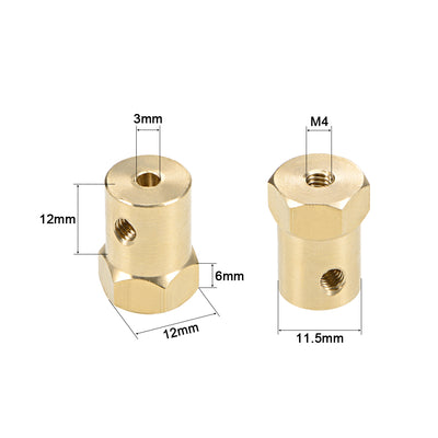 Harfington Uxcell Hex Coupler 3mm Bore Motor Hex Brass Shaft Coupling Connector for Car Wheels Tires Shaft Motor 4pcs