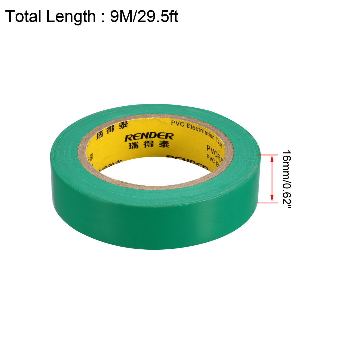 uxcell Uxcell Insulating Tape 16mm Width 9M Long 0.18mm Thick PVC Electrical Tape Green 2pcs