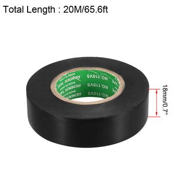 Harfington Uxcell Insulating Tape 18mm x20M x 0.1mm  PVC Electrical Tape Max. 600V Black 2pcs