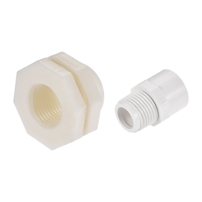 Harfington Uxcell Bulkhead Fitting, G1/2 Female 1.12" Male, Tube Adaptor Fitting, with Silicone Gasket and Pipe Connector, for Water Tanks, PVC, White