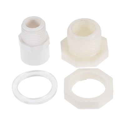 Harfington Uxcell Bulkhead Fitting, G1/2 Female 1.12" Male, Tube Adaptor Fitting, with Silicone Gasket and Pipe Connector, for Water Tanks, PVC, White