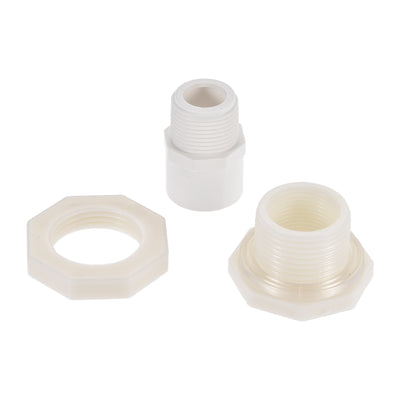 Harfington Uxcell Bulkhead Fitting, G3/4 Female 1.38" Male, Tube Adaptor Fitting, with Silicone Gasket and Pipe Connector, for Water Tanks, PVC, White
