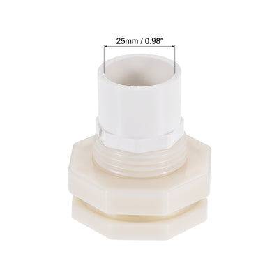 Harfington Uxcell Bulkhead Fitting, G3/4 Female 1.38" Male, Tube Adaptor Fitting, with Silicone Gasket and Pipe Connector, for Water Tanks, PVC, White, Pack of 2