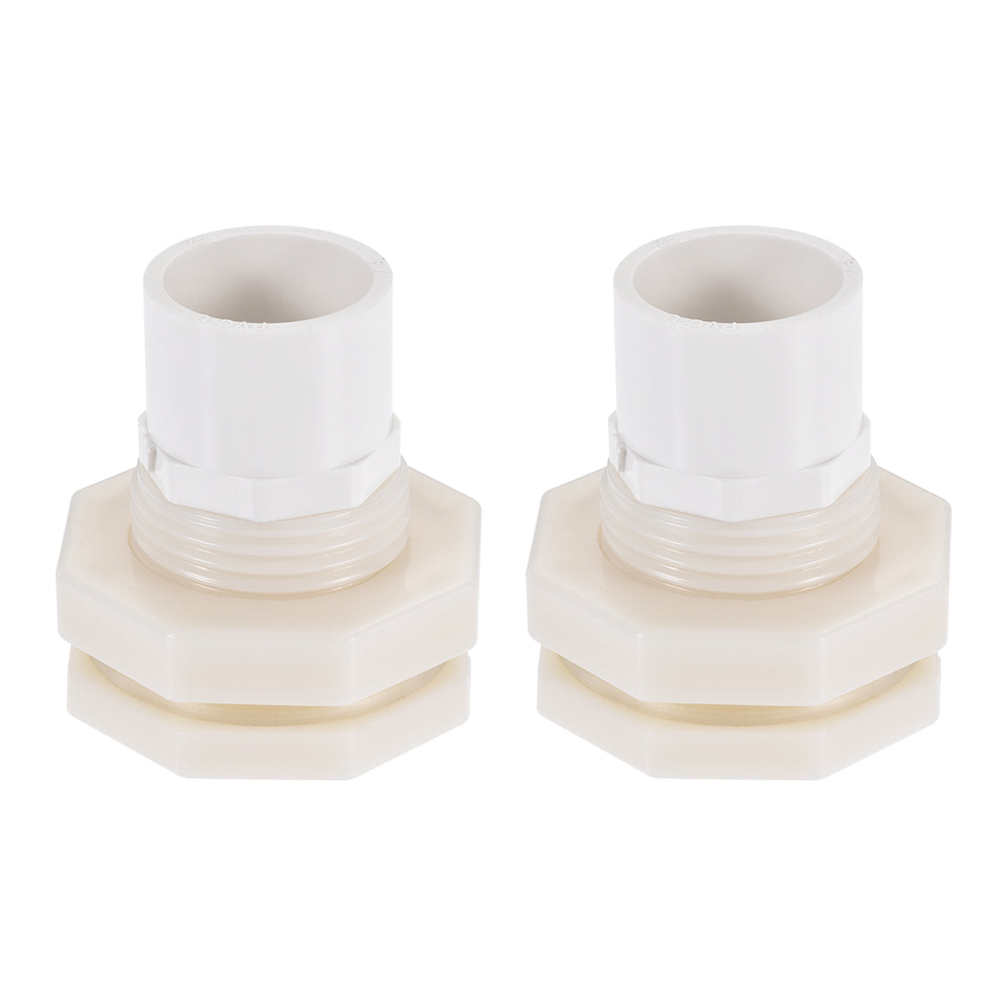 uxcell Uxcell Bulkhead Fitting, G3/4 Female 1.38" Male, Tube Adaptor Fitting, with Silicone Gasket and Pipe Connector, for Water Tanks, PVC, White, Pack of 2